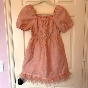 Like New GB Girls Puff Sleeve Feather pink dress. Perfect for Spring!